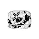 Bague Acier 316 L Motif Fleur Noir et Blanc avec Nacre  