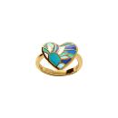 Bague Acier 316 L Doré Forme Coeur Résine Bleu Vert