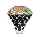 Bague Acier 316 L Plateau Rond Bombé avec Nacre Motif Fleurs Colorées