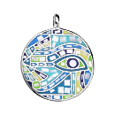 Pendentif Acier 316 L Rond Résine Bleu Vert et Nacre