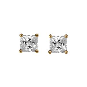 Boucles d'oreilles Plaqué Or et Zirconium Blanc 4 Griffes Carré 5 mm