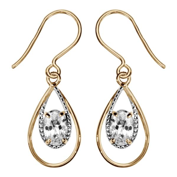 Boucles d'oreilles Plaqué Or Forme Goutte avec Zirconium Serti