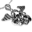 Pendentif Acier 316 L Têtes de Mort + Aile