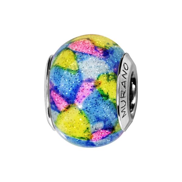 Charms Argent 925 Perle Murano Multicolore Pailleté