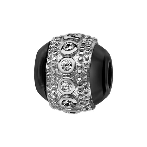 Charms Argent 925 Perle Céramique Noir Clouté avec Zirconium