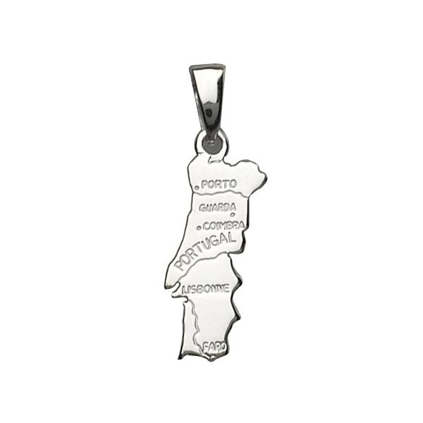 Pendentif Argent 925 Carte Portugal avec Villes