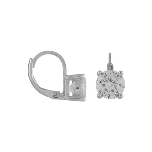 Boucles d'oreilles Argent 925 Dormeuse Zirconium 4 Griffes Rond 8 mm