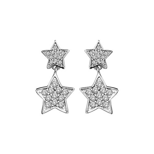 Boucles d'oreilles Argent 925 et Zirconium Double Etoiles