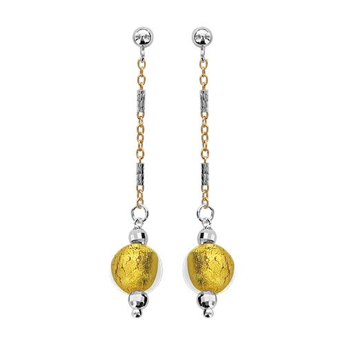 Boucles d'oreilles Argent 925 Verre de Murano Maille Alternée Dorure Boule Jaune 