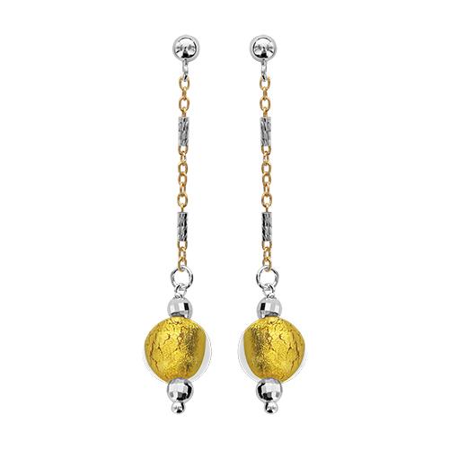 Boucles d'oreilles Argent 925 Verre de Murano Maille Alternée Dorure Boule Jaune 