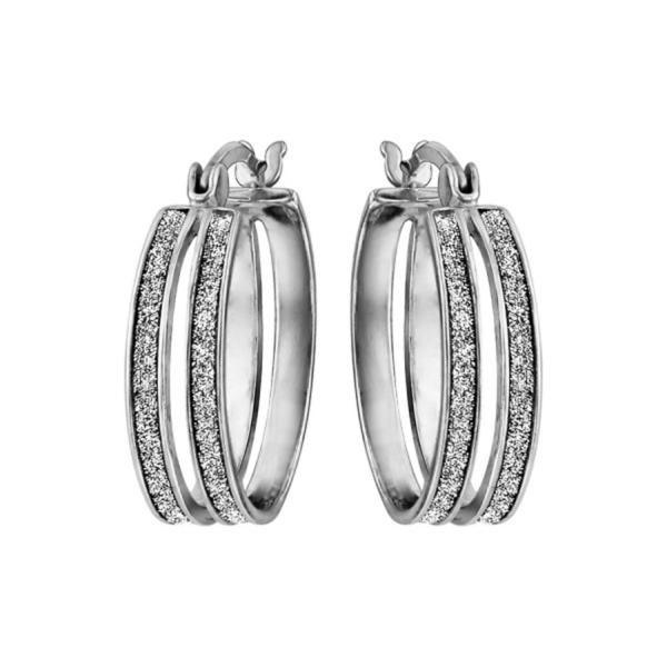 Boucles d'oreilles Argent 925 Créoles Double Glitter Blanc