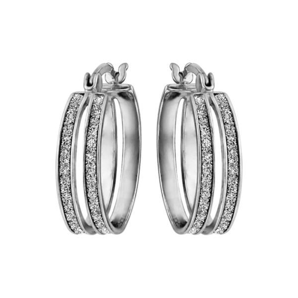 Boucles d'oreilles Argent 925 Créoles Double Glitter Blanc