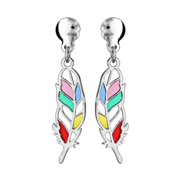 Boucles d'oreilles Argent 925 Plume Vitrail Translucide 