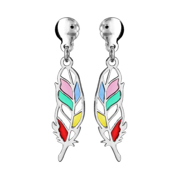 Boucles d'oreilles Argent 925 Plume Vitrail Translucide 