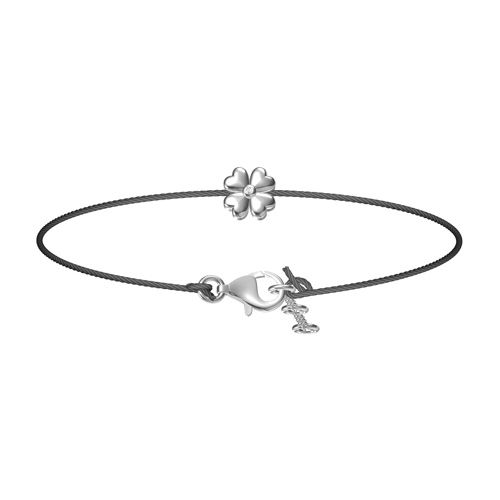 Bracelet Argent 925 Trèfle avec Cordon Noir