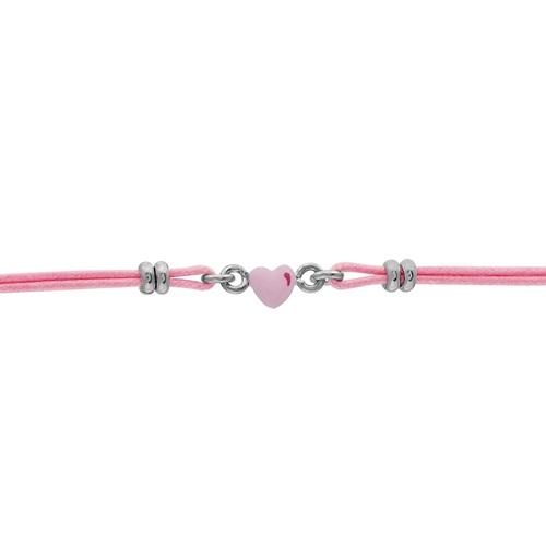 Bracelet Argent 925 Enfant Double Cordon Rose Motif Coeur