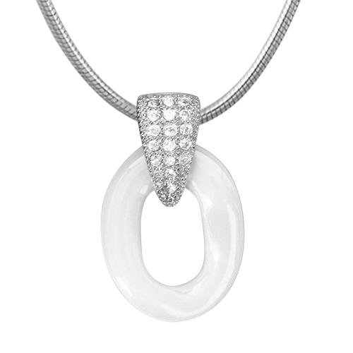 Collier Argent 925 Pendentif Céramique Blanche Bélière Zirconium Sertis