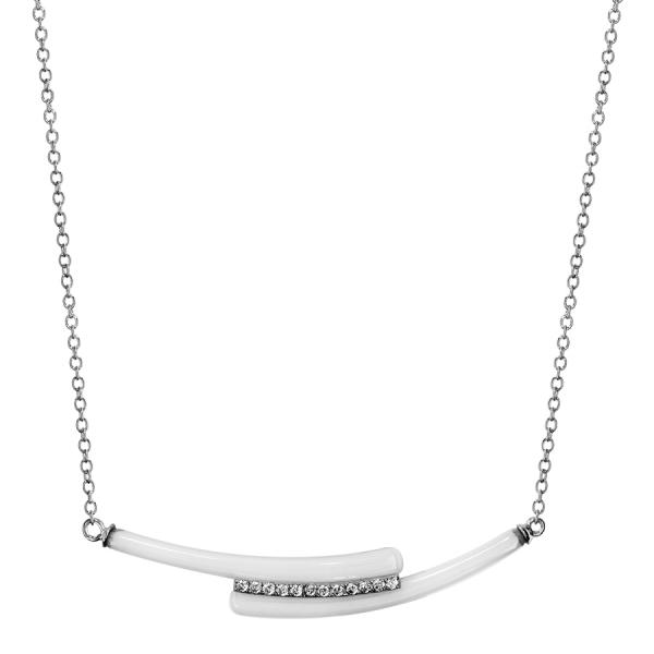 Collier Argent 925 Double Baguettes Céramique Blanche + Zirconium Sertis