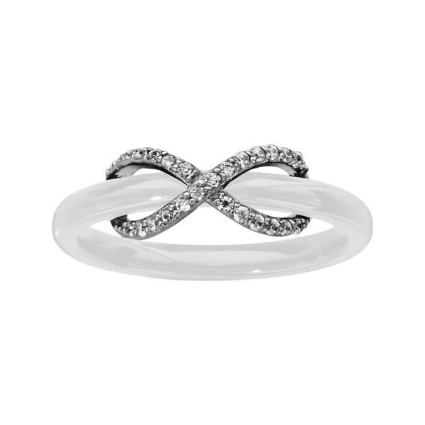 Bague Argent 925 Anneau Céramique Zirconium Sertis Infini Blanc