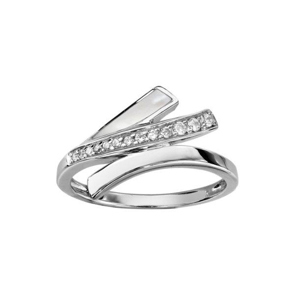 Bague Argent 925 3 Branches Zirconium, Lisse et Nacre