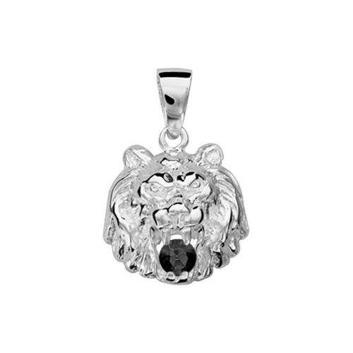 Pendentif Argent 925 Tête de Lion Zirconium Noir 