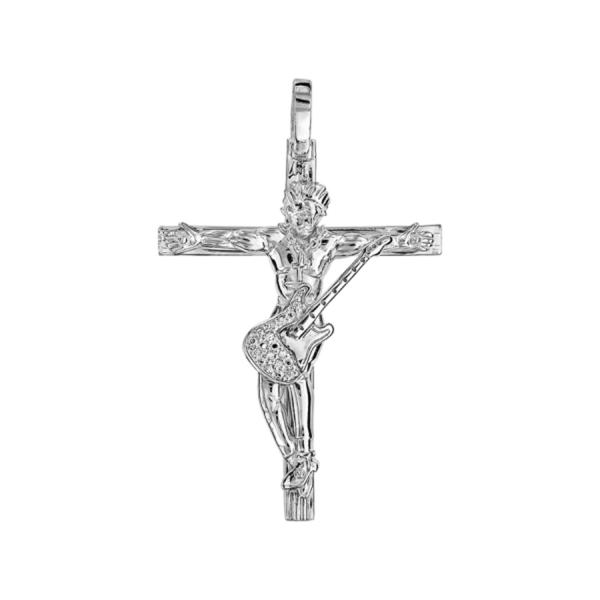 Pendentif Argent 925 Croix Rock Brillante 40 mm