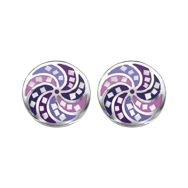 Boucles d'oreilles Acier 316 L Rosace Résine Violet Rose et Nacre 