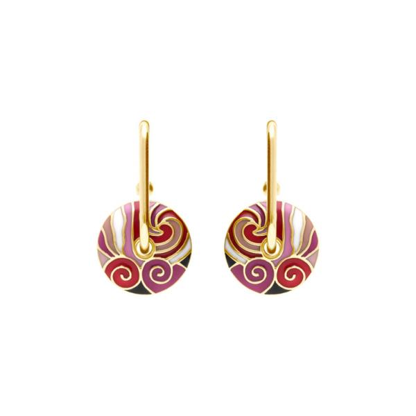 Boucles d'oreilles Tige Acier 316 L Doré Anneau Résine Rouge