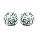 Boucles d'oreilles Acier 316 L Ronde Résine Bleu Vert et Nacre