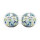 Boucles d'oreilles Acier 316 L Ronde Résine Bleu Vert et Nacre