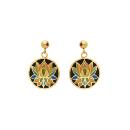 Boucles d'oreilles Tige Acier 316L Doré Jaune Fleur de Lotus Résine Multicouleur Fond Noir