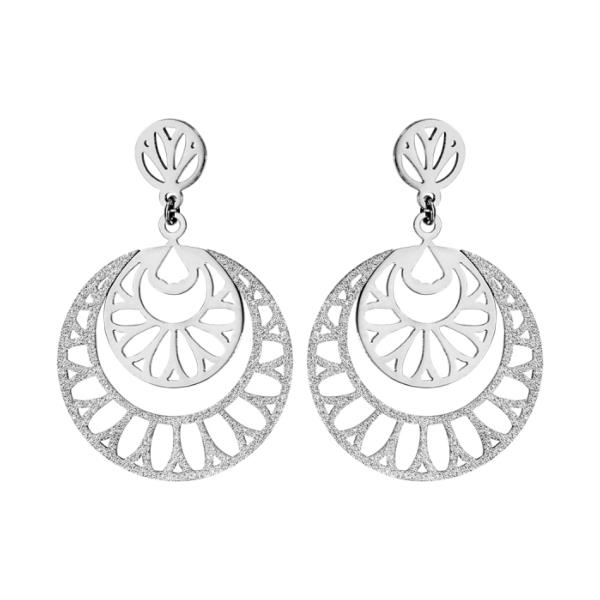Boucles d'oreilles Acier 316 L Pendantes Rond Ajouré Partie Granité