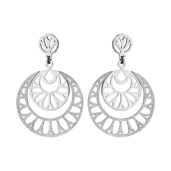 Boucles d'oreilles Acier 316 L Pendantes Rond Ajouré Partie Granité