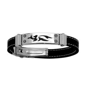 Bracelet Acier 316 L et Caoutchouc Motif Tribal Noir 