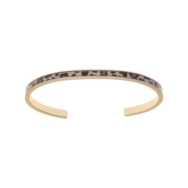 Bracelet Acier 316 L Doré Rigide 4 mm Diam. 58mm Motif Résine Léopard