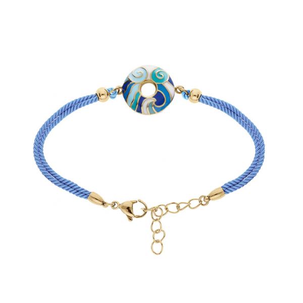 Bracelet Acier 316 L Doré Anneau Résine Bleu Cordon Bleu Ciel