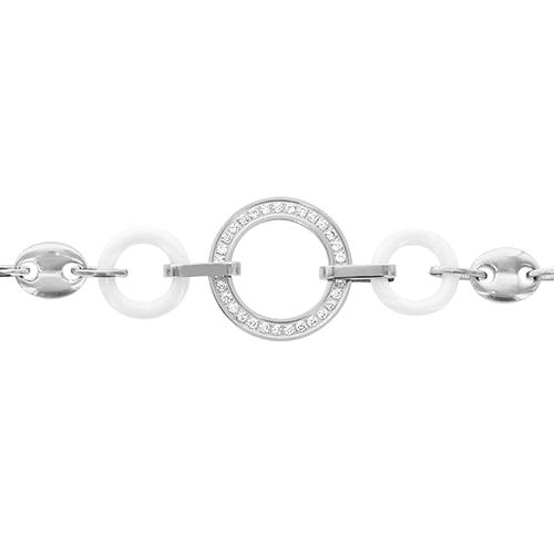 Bracelet Acier 316 L Rond Zirconium Grains de Café + Cercle Céramique Blanche