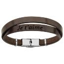 Bracelet Acier 316 L Cuir Marron Message Caché "Je t'aime"