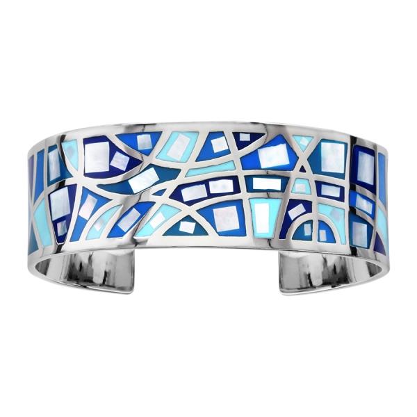 Bracelet Acier 316 L avec Nacre Motif Dégradé Bleu