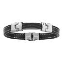 Bracelet Acier 316 L et Cuir Noir Plaque Cables Noirs