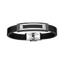 Bracelet Acier 316 L Cuir Noir Plaque Noir avec Cables Gris 20,5 cm