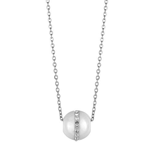 Collier Acier 316 L Pendentif Boule Céramique Blanche + Zirconium