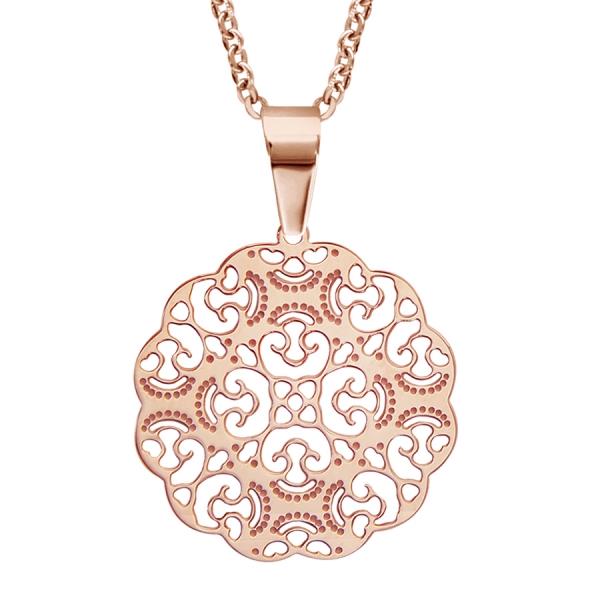 Collier Acier 316 L Pendentif Rond Filigrané Rosé