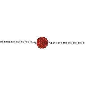 Chaîne de Cheville Acier 316 L et Strass Rouge 1 Boule 7 mm