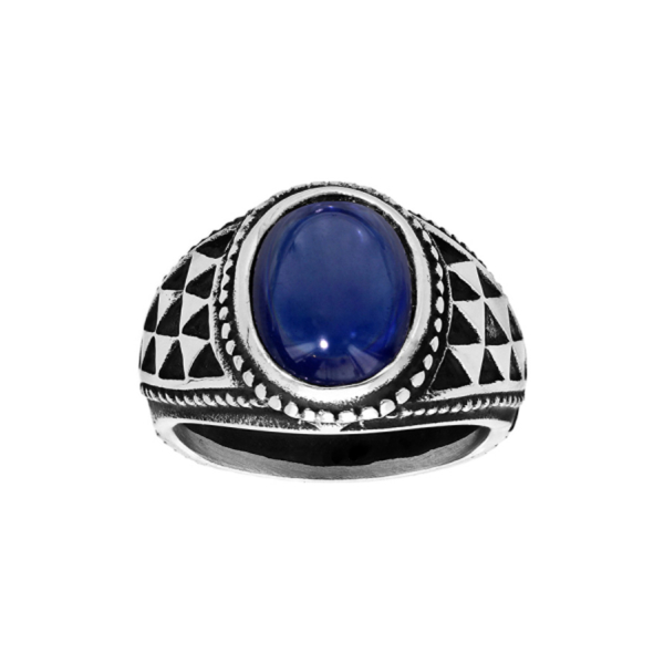 Bague Chevalière Acier Pierre Bleu Synthétique 