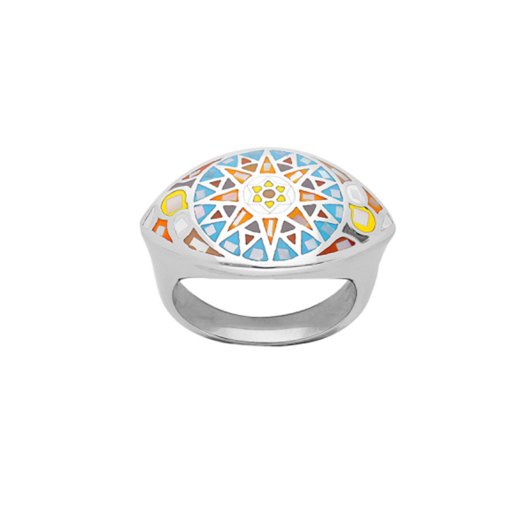 Bague Acier 316 L  Résine Multicouleur avec Nacre