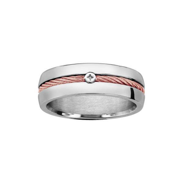 Bague Acier 316 L Vis et Cable Rose  