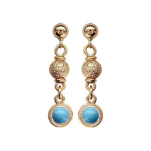 Boucles d'oreilles Plaqué Or Pendante Boule Givrée + Boule Turquoise