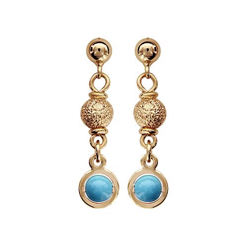 Boucles d'oreilles Plaqué Or Pendante Boule Givrée + Boule Turquoise