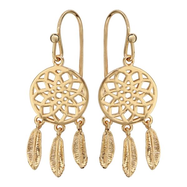 Boucles d'oreilles Plaqué Or Attrape Rêve 3 Plumes